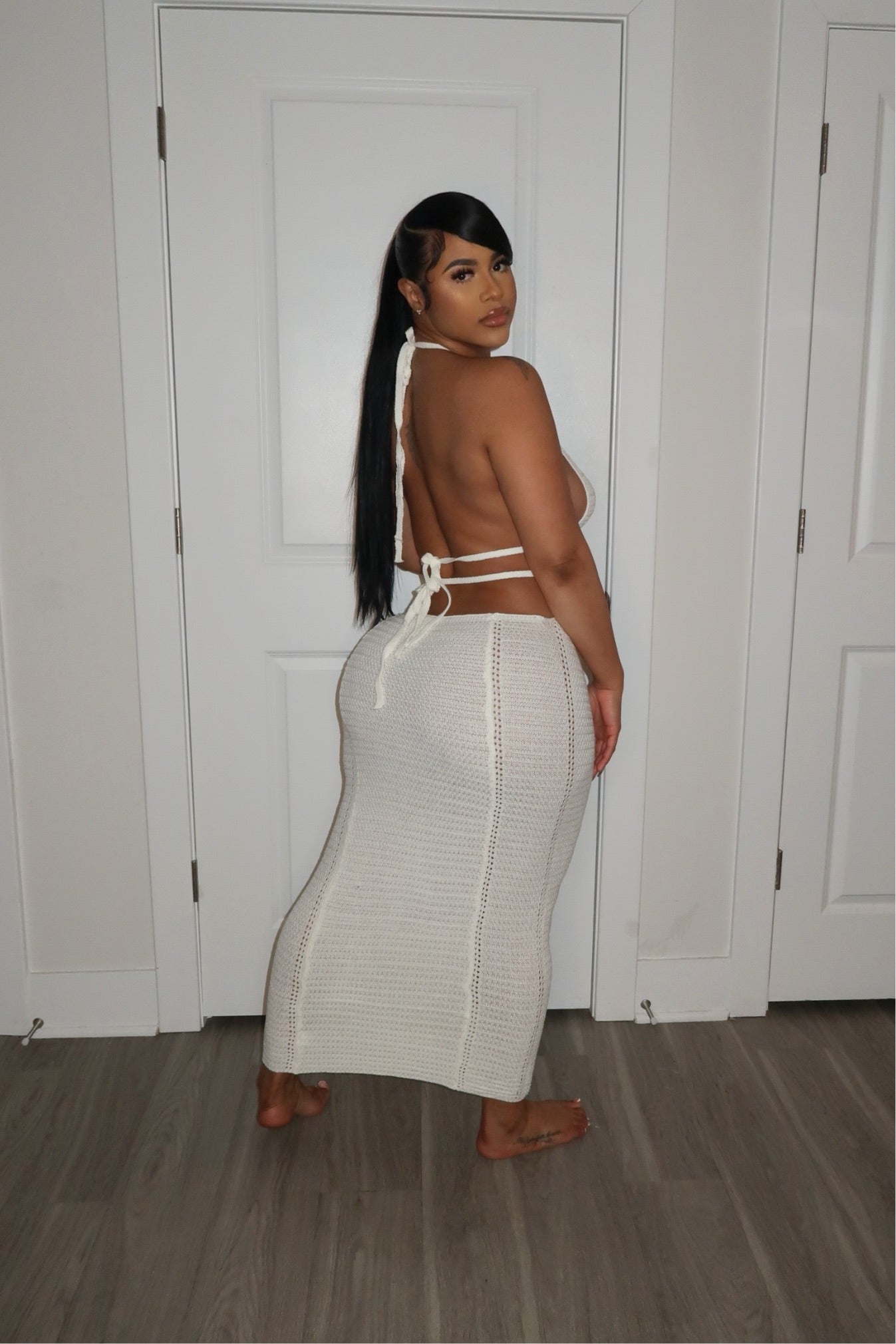 La Crème Backless Crochet Dress